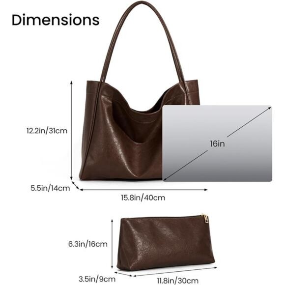 Tote Bag Coffe Color for Women 2 Pcs Large Casual Soft Vegan Leather For Women - Picture 4 of 6